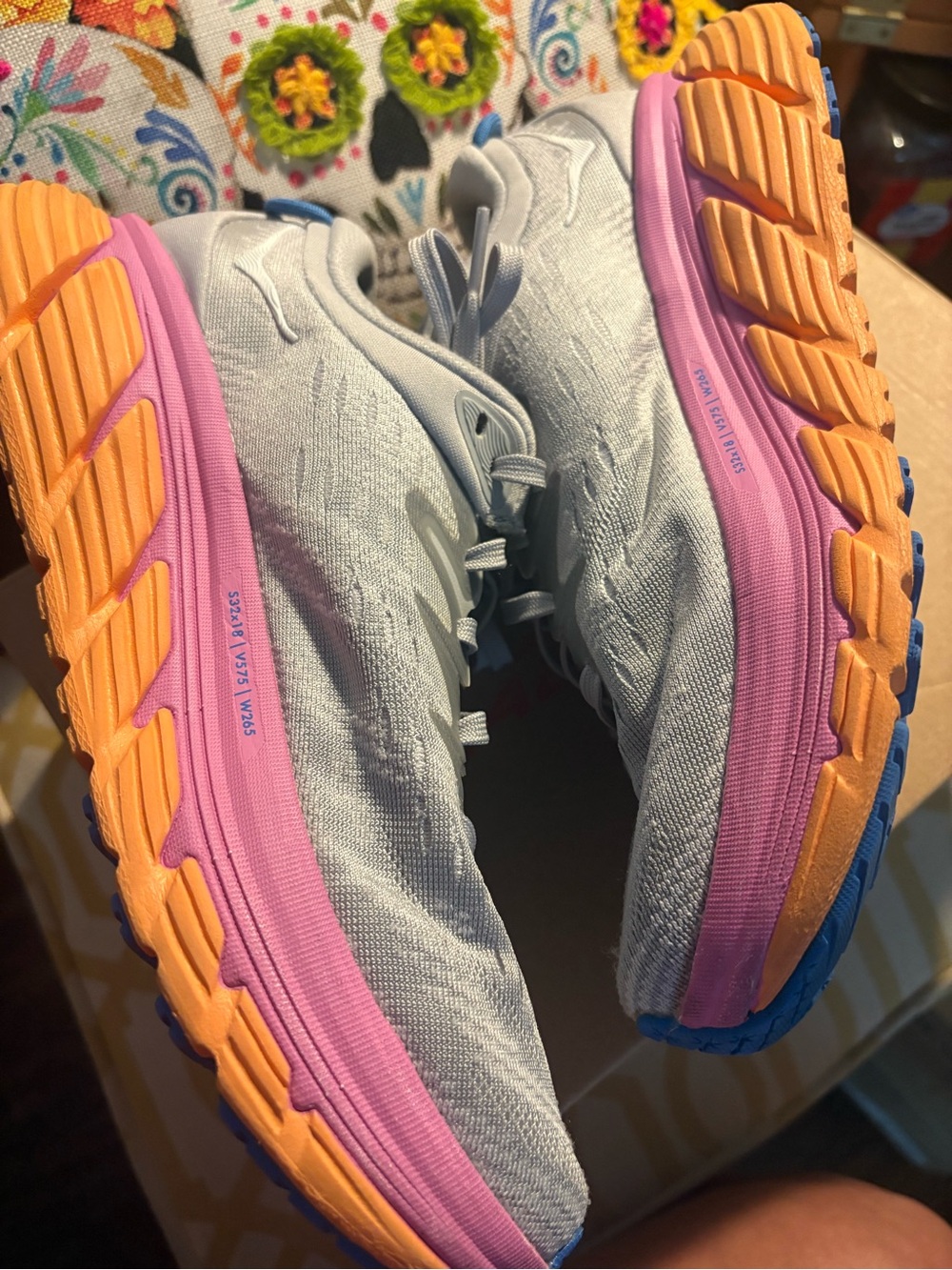Gaviota 4 Hoka Light Gray Running Shoes with Pink & Orange Accents-worn 3 times - Picture 2 of 5